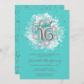 Invitation Silver Foil Sweet 16 Anniversaire Balloons Party T (Devant / Derrière)