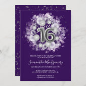 Invitation Silver Foil Sweet 16 Anniversaires Ballons Party P (Devant / Derrière)