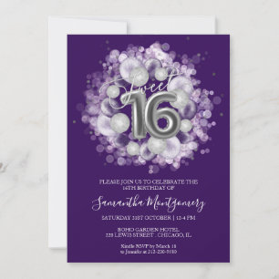 Invitation Silver Foil Sweet 16 Anniversaires Ballons Party P