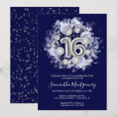 Invitation Silver Foil Sweet 16 Ballons Anniversaires Royal B (Devant / Derrière)