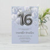 Invitation Silver Foil Sweet 16 Ballons d'anniversaire Dusty  (Debout devant)