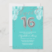 Invitation Silver Foil Sweet 16 Ballons d'anniversaire Royal  (Devant)