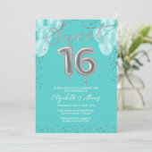 Invitation Silver Foil Sweet 16 Ballons d'anniversaire Royal  (Debout devant)