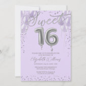 Invitation Silver Foil Sweet 16 Balloons d'anniversaire Lavan (Devant)