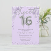 Invitation Silver Foil Sweet 16 Balloons d'anniversaire Lavan (Debout devant)