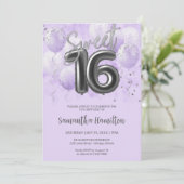 Invitation Silver Foil Sweet 16 Balloons d'anniversaire Lavan (Debout devant)