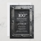 Invitation Silver Frame Black Slate 100th Birthday Party (Devant)
