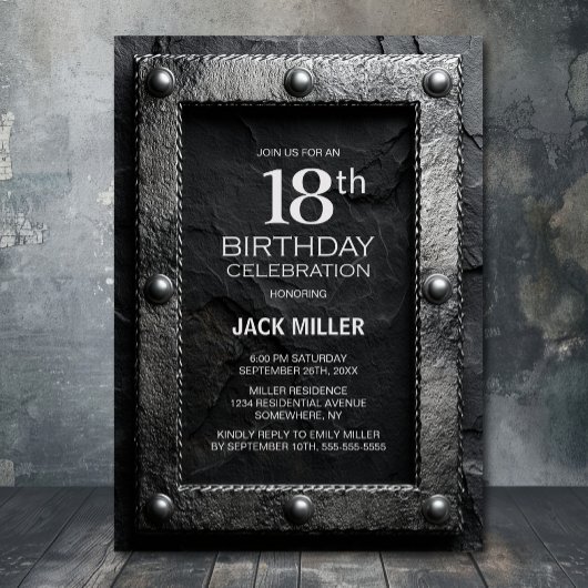 Invitation Silver Frame Black Slate 18th Birthday Party