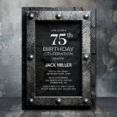 Invitation Silver Frame Black Slate 75th Birthday Party