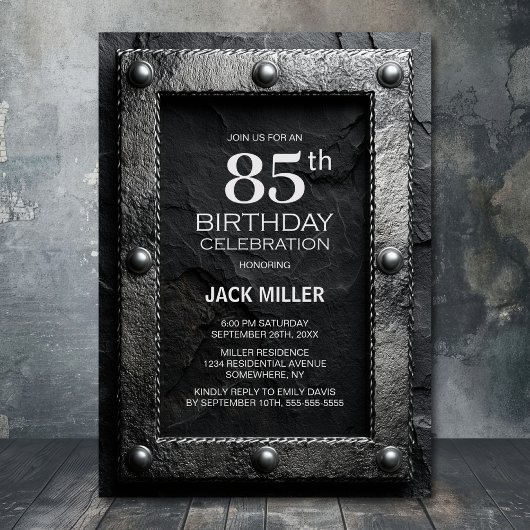 Invitation Silver Frame Black Slate 85th Birthday Party