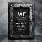 Invitation Silver Frame Black Slate 90th Birthday Party