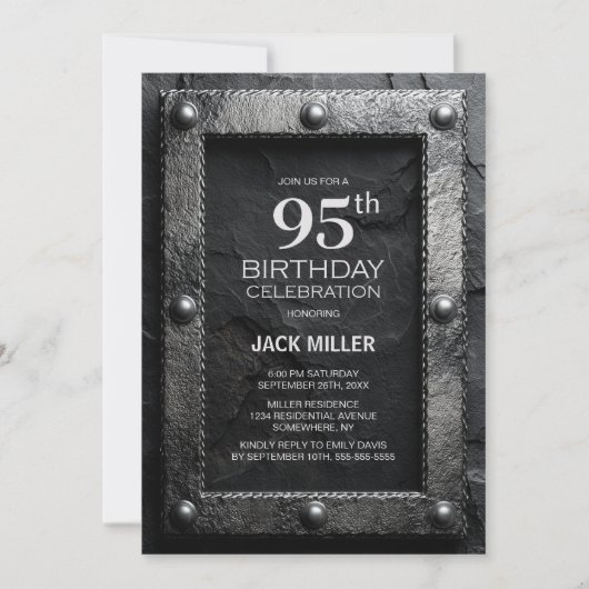 Invitation Silver Frame Black Slate 95th Birthday Party (Devant)
