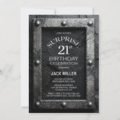 Invitation Silver Frame Black Slate Surprise 21st Birthday (Devant)