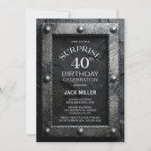 Invitation Silver Frame Black Slate Surprise 40th Birthday (Devant)