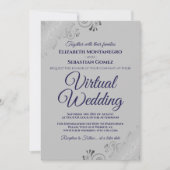 Invitation Silver Frills Chic Navy Blue Grey Mariage virtuel (Devant)