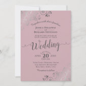 Invitation Silver Frills Elegant Dusty Rose Mauve Mariage (Devant)