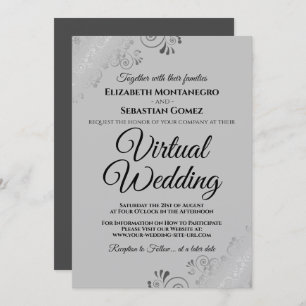 Invitation Silver Frills Elegant Grey Mariage virtuel