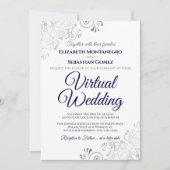 Invitation Silver Frills Marine Blue & White Mariage virtuel (Devant)