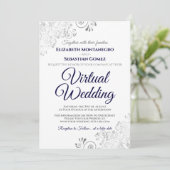 Invitation Silver Frills Marine Blue & White Mariage virtuel (Debout devant)