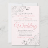 Invitation Silver Frills Simple Chic rose et gris Mariage (Devant)