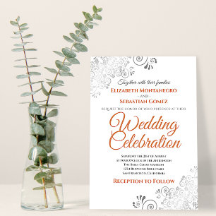 Invitation Silver Frills Terracotta Coral sur Mariage blanc