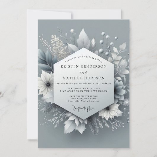 Invitation Silver Frost Botanical Wedding (Devant)
