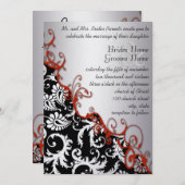 Invitation Silver & Fuchsia Vintage Damask Romantic Swirl (Devant / Derrière)