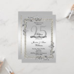 Invitation Silver Gem & Glitter 25th Wedding Anniversary<br><div class="desc">Glamour et élégant chic 25th Silver Mariage Anniversaire invitation à la fête avec élégants bijoux en pierres gemmes d'argent décorations d'angle et cadre de bordure de parties scintillant coloré. Un design romantique pour votre célébration. Tout le texte, la police et la couleur de police sont entièrement personnalisables pour répondre à...</div>