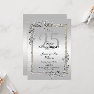Invitation Silver Gem & Glitter 25th Wedding Anniversary