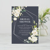 Invitation Silver Geometrique Marine Bleu Blanc Floral Douche (Debout devant)