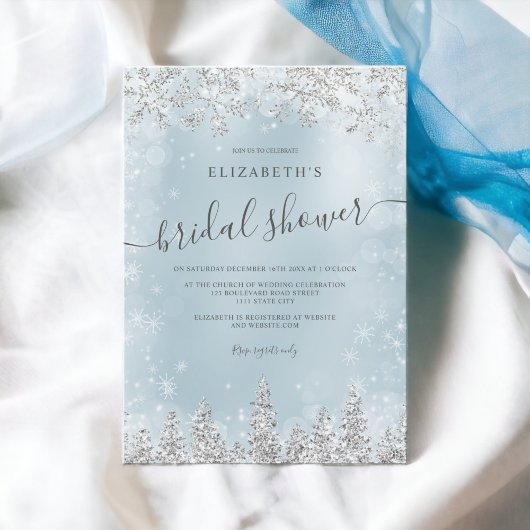 Invitation Silver glace bleu neige de pin nuptiale d'hiver