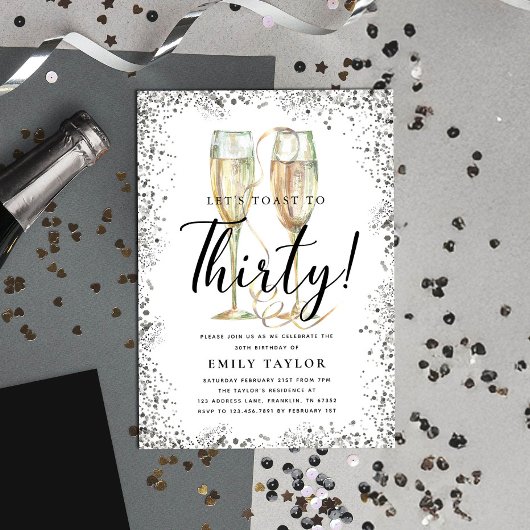 Invitation Silver Glitter 30th Birthday Party