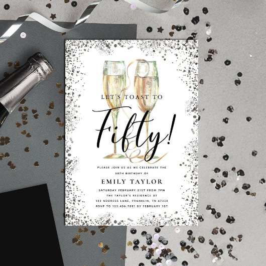 Invitation Silver Glitter 50th Birthday Party