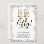 Invitation Silver Glitter 50th Birthday Party (Devant)