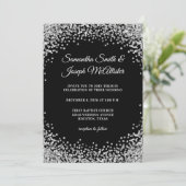 Invitation Silver Glitter Border Black Wedding (Debout devant)