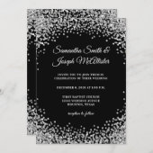 Invitation Silver Glitter Border Black Wedding (Devant / Derrière)