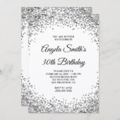 Invitation Silver Glitter Border White 30th Birthday (Devant / Derrière)