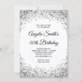 Invitation Silver Glitter Border White 40th Birthday (Devant)