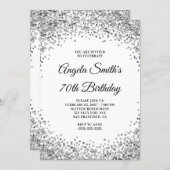 Invitation Silver Glitter Border White 70th Birthday (Devant / Derrière)