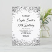 Invitation Silver Glitter Border White 75th Birthday (Debout devant)