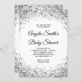 Invitation Silver Glitter Border White Baby Shower (Devant / Derrière)