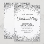 Invitation Silver Glitter Border White Christmas Party (Devant / Derrière)