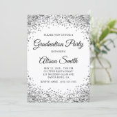Invitation Silver Glitter Border White Graduation Party (Debout devant)