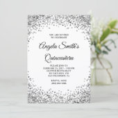 Invitation Silver Glitter Border White Quinceanera (Debout devant)