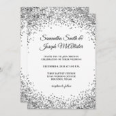 Invitation Silver Glitter Border White Wedding (Devant / Derrière)