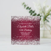 Invitation Silver Glitter Burgundy Ombre 90th Birthday (Debout devant)