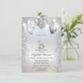 Invitation Silver Glitter Confetti Balloons 3rd Birthday (Debout devant)