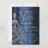 Invitation Silver Glitter Dress,Diamonds Navy Blue Sweet 16  (Devant)