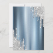 Invitation Silver Glitter Drips Balloons Blue Metallic 70th  (Dos)