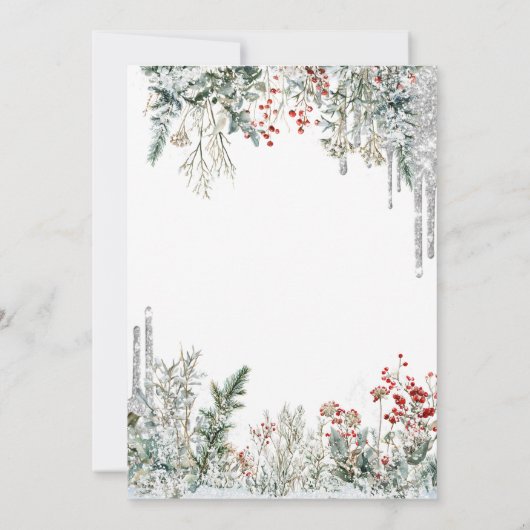 Invitation Silver Glitter Drips,Dress Winter Flowers Sweet 16 (Dos)